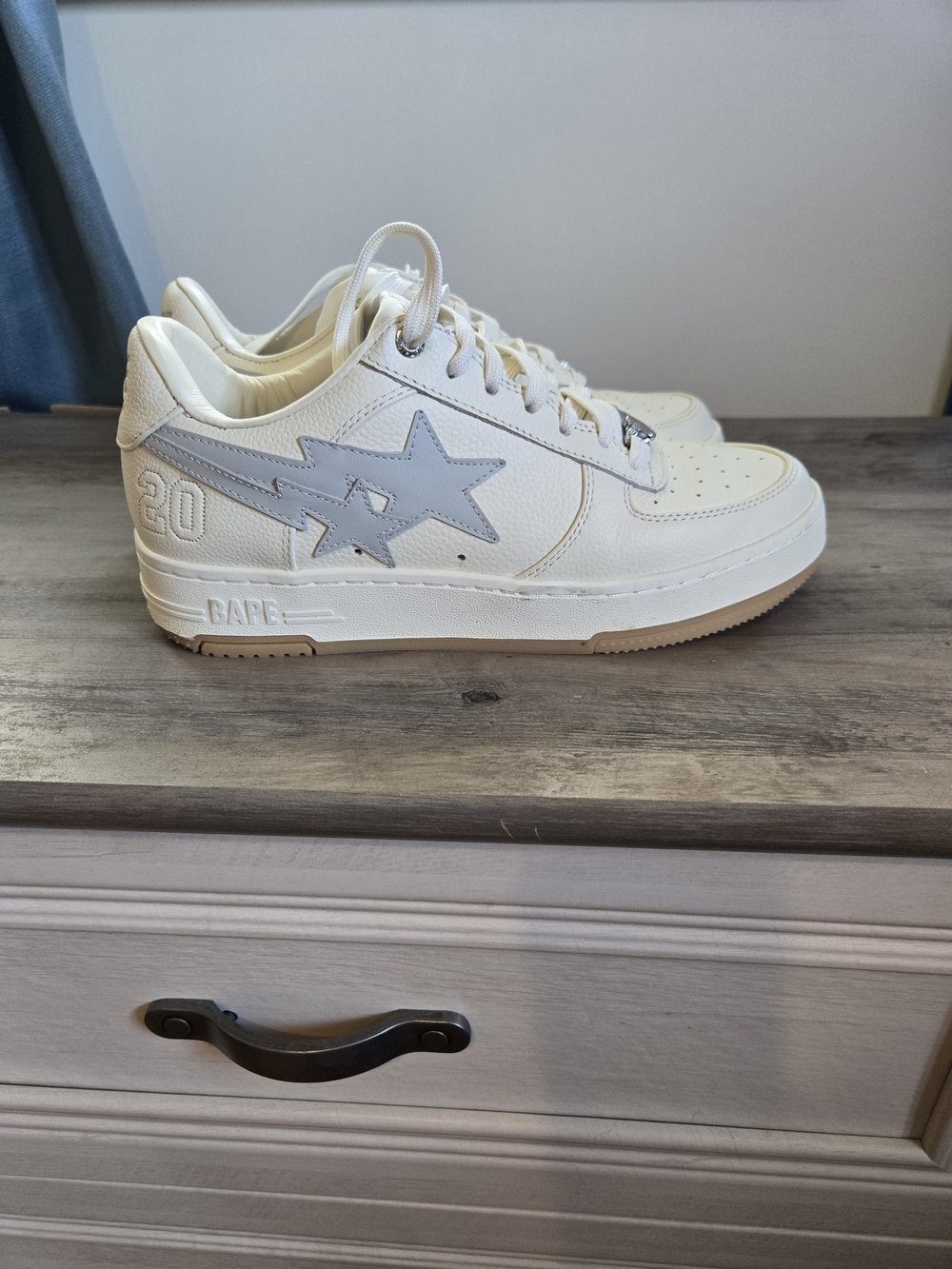 BAPE Mens White & Light Gray Bapesta-Style Sneakers
